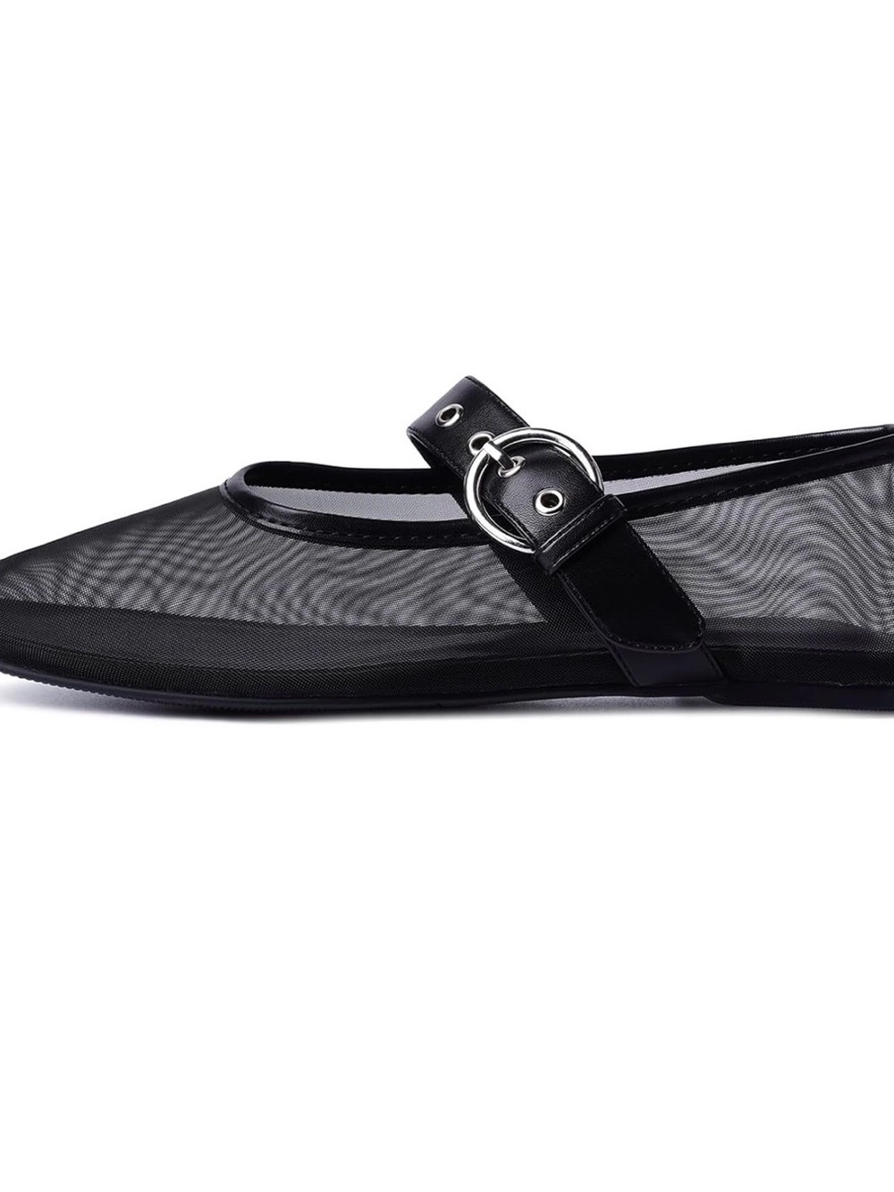 NWOT Black Mesh Mary Jane Flat with Silver Buckle
